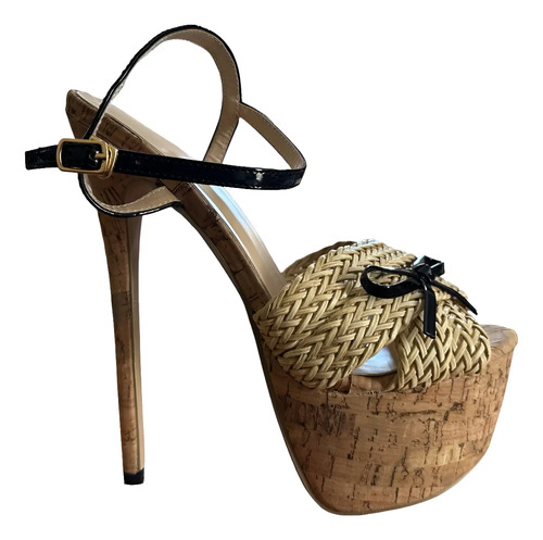 Zapatilla Para Poledance Plataforma Con Tacon Corcho De 16cm