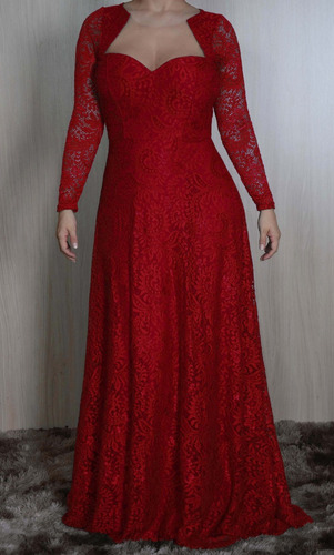 Vestido De Festa, Madrinha Longo Em Renda, Plus Size J008e