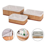 Kit 3 Cestos De Bambu Organizador Objetos Multiuso Com Forro