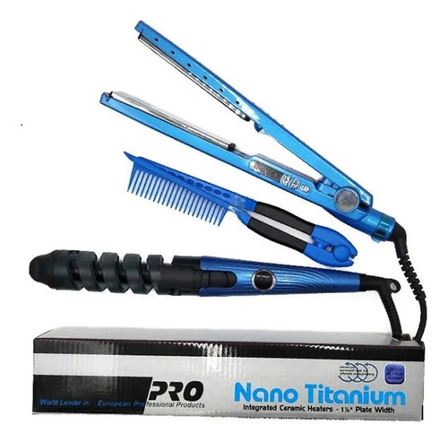 Combo Nano Titanium 3 En 1 Plancha, Peine Y Rizador