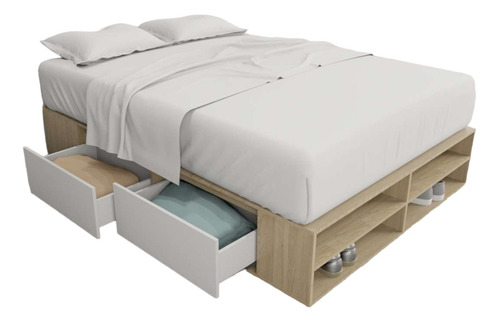 Cama Box Sommier 2 Plazas 4 Cajones + Zapatero Melamina 140 