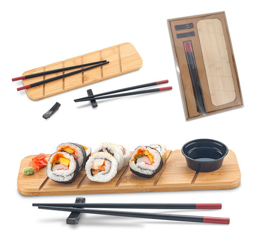 Set De Sushi Madera Natural Kit 7 Piezas Palillos Chopstick