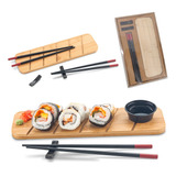 Set De Sushi Madera Natural Kit 7 Piezas Palillos Chopstick