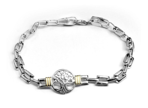 Pulsera Panther De Plata 925 Y Oro C/dije Árbol De La Vida 