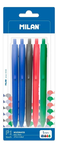 Paquete 5pz Plumas Milan P1touch 1mm Azul,negro,rojo Y Verde