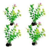 Planta Artificial Ornamental Verde Flor Rosa Kit 4 Unid 10cm