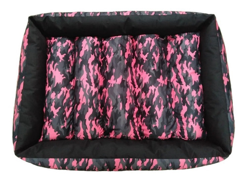 Cama Para Perro Grande Acolchada Talla M Rosa Y Negro 