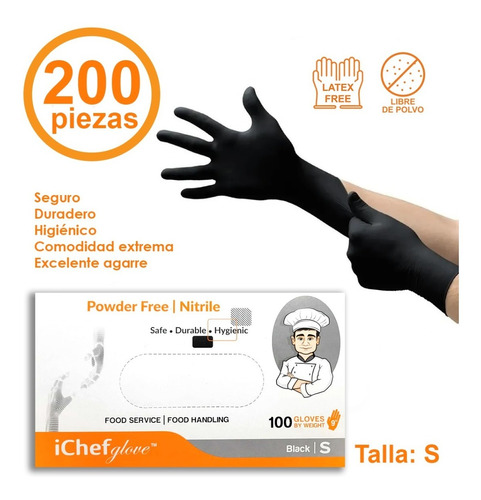 Guantes De Nitrilo Ichef Glove Libre De Latex 200pz Talla S