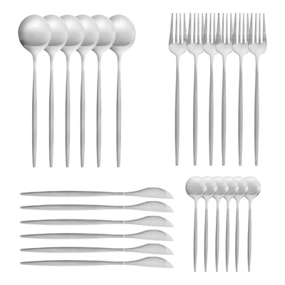 Juego De Cubiertos 24 Piezas, Cuchillo Cucharas Tenedores Color Plateado | MercadoLibre
