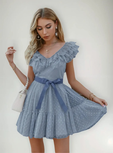 Vestido Corto Tul Olanes Elegante Fiesta Formal Boda Dama | Meses sin interés