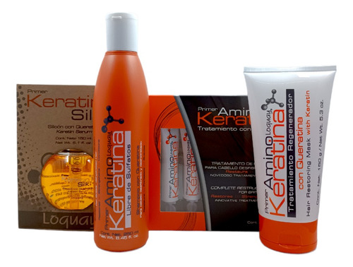 Kit Amino Keratina Tratamiento +silk + Ampolleta +shampoo 