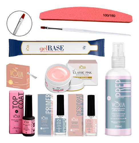 Kit Volia Gel Base Pink + Fibra + Brinde + Prep Lançamento