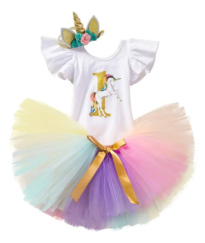 Conjunto De Vestido De Cumpleaños Para Niña, 3 Piezas