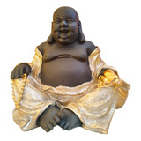 Adorno Figura Decorativa Buda Fortuna Dorado Negro Alto 21cm