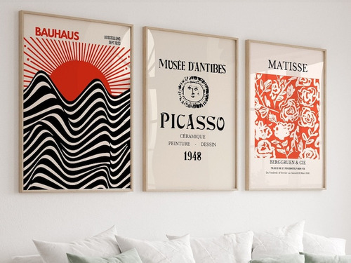 Cuadros Bauhaus, Picasso, Matisse Minimalistas, Boho Set X 3