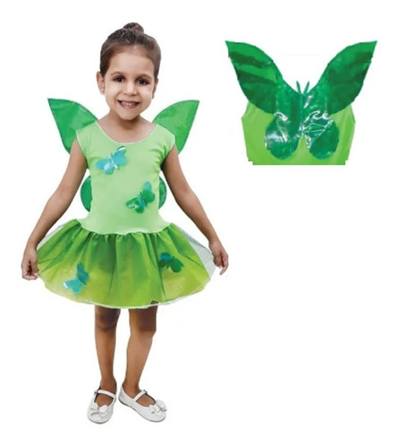 Fantasia Infantil Fadinha Sininho Com Asas Vestido Curto