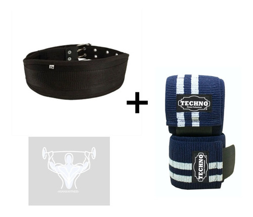 Faja Cinturon Gym Crossfit + Knee Wraps Vendas Rodilla Azul