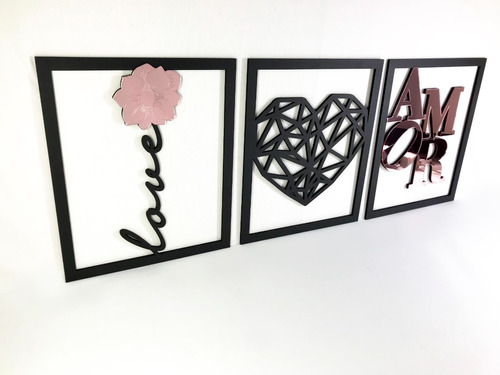 Quadro Para Quarto Casal Amor 50x40cm Cada Kit 3 Unidades