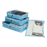 Organizador De Mala Kit Viagem 4 Peças Bolsa Organizadora Cor Azul-celeste