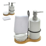 Conjunto Para Lavabo 4 Pecas Branco Com Tampa Prata 20cm