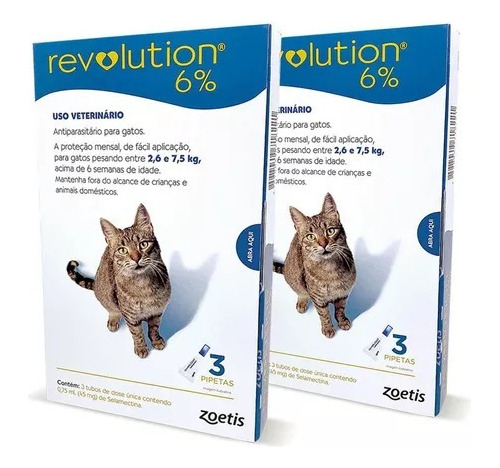 Revolution 6% Gato De 2,6kg/7,5kg 2 Combos Com 3 Pipetas