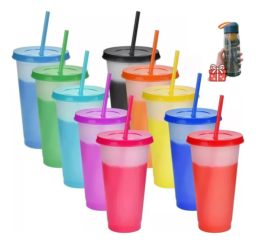100 Vasos Magicos Cambian De Color Con Tapa Y Popote 710ml | Envío gratis