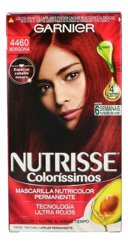 Kit Tinte Garnier  Nutrisse Coloríssimos Mascarilla Nutricolor Permanente Tono 4460 Borgoña Para Cabello