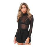 Blusa Mesh Cuello Alto Casual Gotica Sexy Transparente