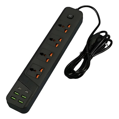 Supresor Picos Power Socket K04 4 Enchufes 4 Usb 2 Tipo C Cable 2m Negro