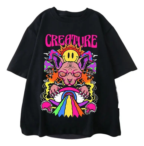 Camiseta Oversized Streetwear Creature Gato Estilo De Rua