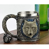 Ebros Regalo Alfa Gris Lobo Celta Tribal Resina Magia Taza D