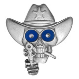 Caveira Cowboy Bandido Prata Azul Led 12v Caminhão Cabine