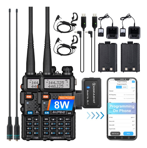 Baofeng Uv-5r 8w Radio Jamón De Alta Potencia Con Programa.