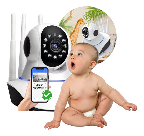 Câmera Wifi Babá Eletrônica Portátil Noturna Vigia Bebê 360°