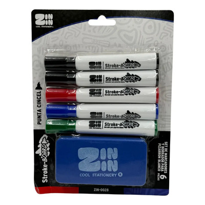 Set 4 Plumones Colores Pizarrón Blanco Marcador Cincel Con Borrador