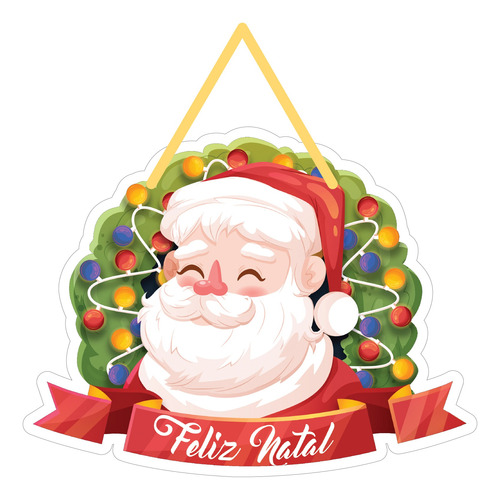 Quadro Placa Decorativa Formato Natal - Guirlanda Papai Noel