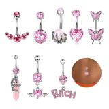 8 Pcs Piercing Ombligo Mujer Acero Inoxidable Fashion Rosa  