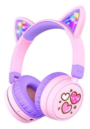 Iclever Auriculares Bluetooth Niños, Oreja Gato Iluminada,