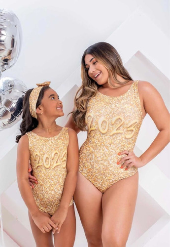 Kit Body Maiô Mãe E Filha Dourado