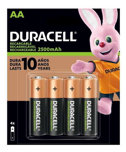 Bateria Duracell Aa Recargable 2500 Mah Paquete Con 4 Pilas 