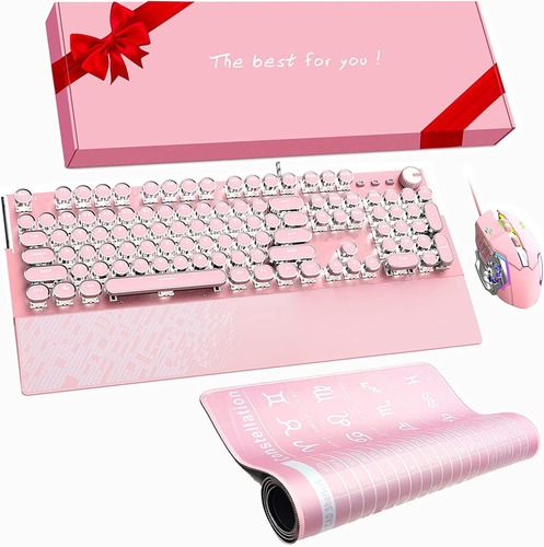 Teclado Mecánico Rosa Para Juegos Con Combo De Mouse A...