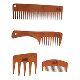 Kit Peines Madera Antifriz X4 Grande + Mango + Rulos + Barba