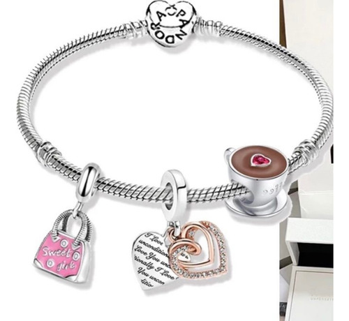 Pulseira Pandora Com Berloques Prata 925