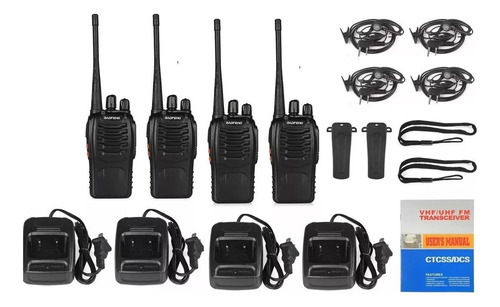 4 Radio Transmisor Portátiles Walkie Talkie Bf-888s Baofeng Color Negro