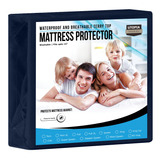 Protector De Colchon Individual Impermeable Color Azul Marin