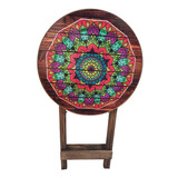 Mesa Dobrável Bistrô Mandala Adesivada Madeira Cor N/a