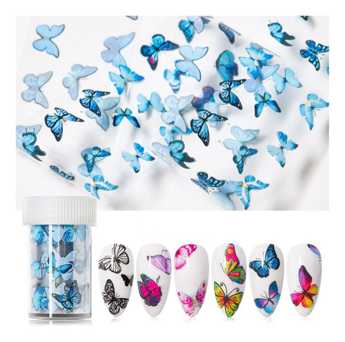 Foil Mariposas Grandes X10 Decoración Uñas + Pegante