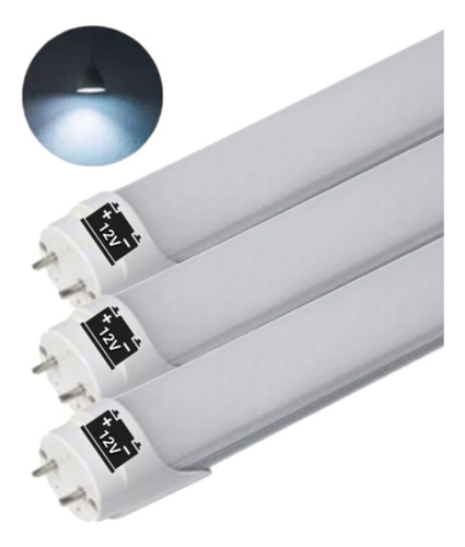 3 Lampada Tubular Led T8 7w 40cm Branco Frio 6500k 12 Volts