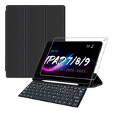 Capa Teclado Para Tablet iPad 9 Comp Pencil Pelicula Cor Preto