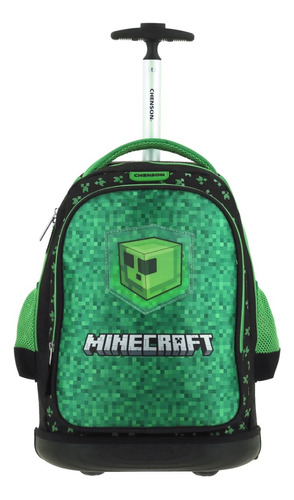 Mochila Escolar Primaria Con Carrito Chenson Minecraft Original Backpack Llantitas De Gel Creeper Mundo Infinito Slime 